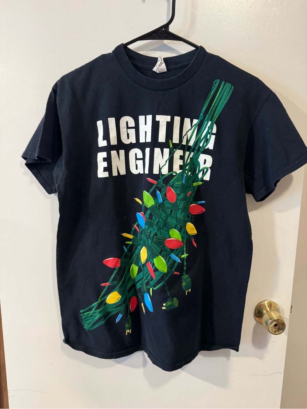 Lighting Engineer Christmas Lights T-Shirt Black Size Medium Holiday Funny Tee